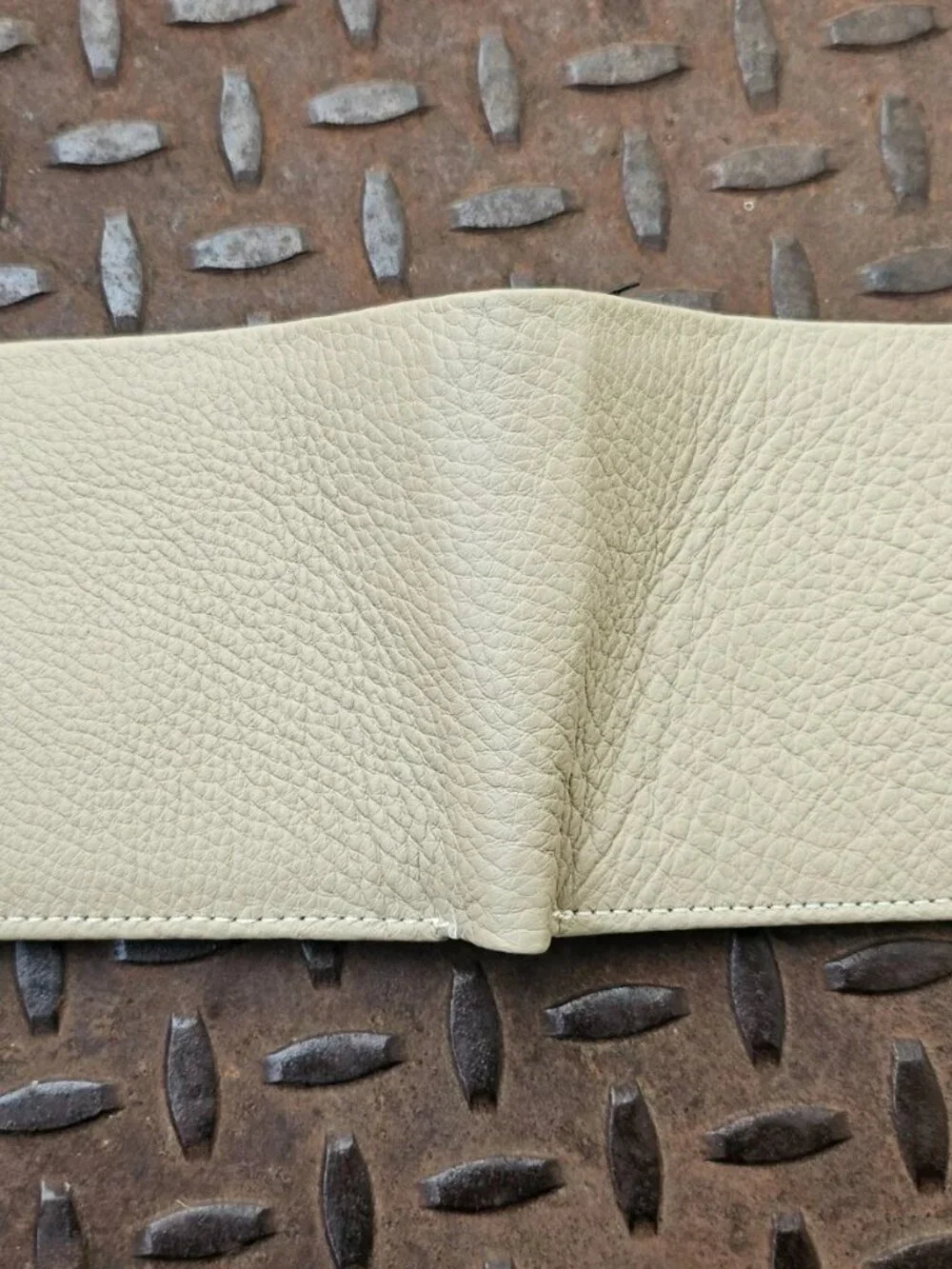 Handmade Billfold Wallet Beige Genuine Leather Bifold Card Holder Purse New